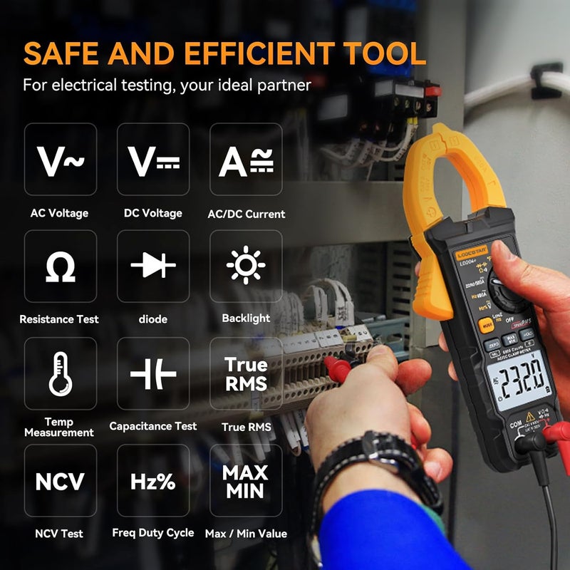 KDator Digital Clamp Meter Multimeter 6000 Counts Voltage Tester with Auto Range, AC/DC Voltage, AC/DC Current, Resistance, Capacitance, ACV LowZ, Diode, Live Wire Test, NCV, True RMS,AC Current Meter LD204+ - Image 3